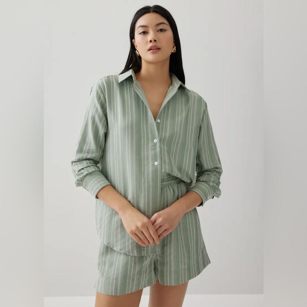 Love Bonito Alvina Striped Linen Blend Shirt Shorts Set | Sage Green
